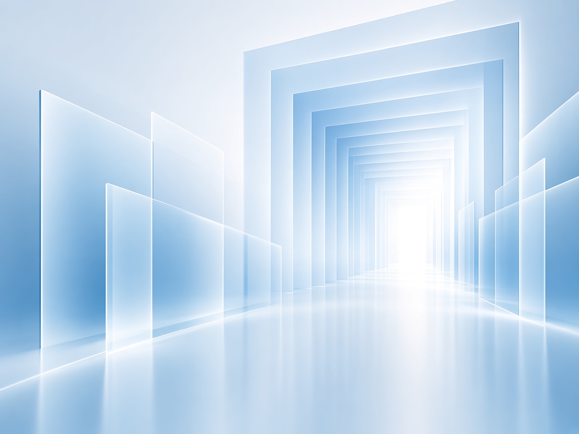 Nested glass frames opening toward a bright center.